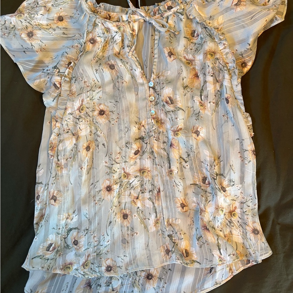 H&M Floral Blouse - Cream and Brown
